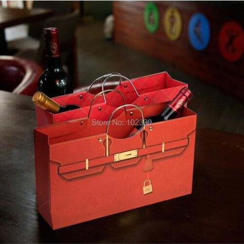50pcs Two/Double Bottle Red Wine Paper Packing Storage Bag Event Party Package Carrier Paper Bag With Handle