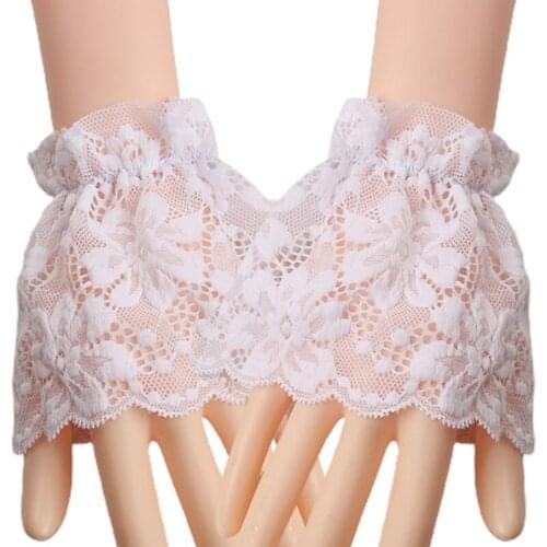 9cm Women Single Layer Floral Lace Stretch Wrist Cuffs Short Hand Warmer Scar Cover Sunscreen Detachable Fake Sleeves Bridal Fin