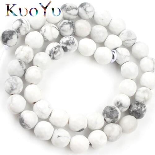 A+ Natural Stone Faceted White Howlite Beads Round Loose Beads For Jewelry Making Diy Bracelet Accessories 4/6/8/10/12MM 15"Inch