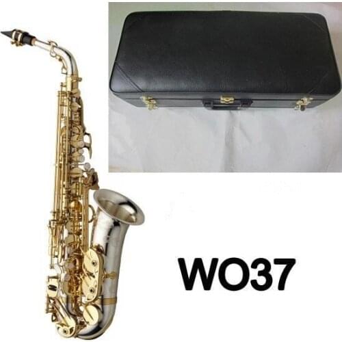 Brand NEW Alto Saxophone W037 Nickel Plated Gold Key Professional Super Play alto Sax Mouthpiece With Case gift