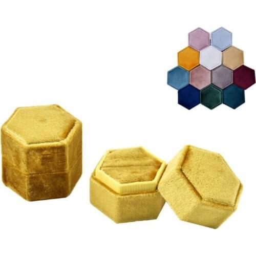 Velvet Single Ring Box Hexagon Valentines Day Ring Box with Detachable Lid