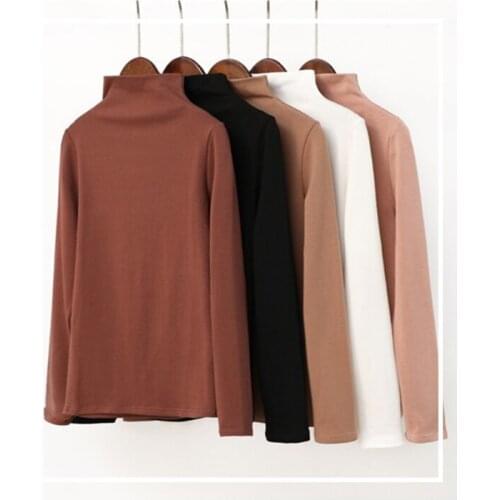 GGRIGHT Basic Turtleneck T shirts Women 2019 Spring Long Sleeve Casual Solid Cotton Tshirt Female Plus Size Tops chemise femme