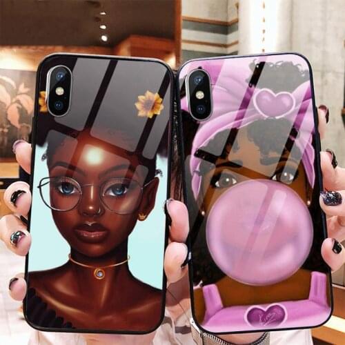 Black girl Phone Case Tempered glass for iPhone 11 12 mini pro XS MAX 8 7 Plus X XS XR