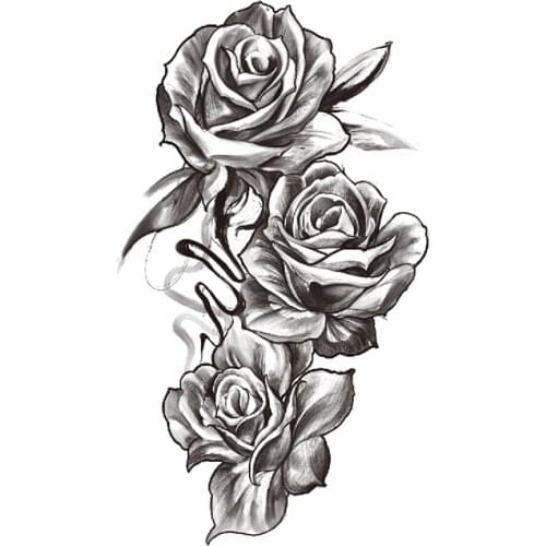 Black Ink Lines Temporary Tattoo Stickers Plain Flower Rose Leaves Fake Tattoos Waterproof Tatoos Arm Large Size for Women Girl