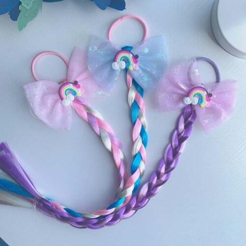 Hair Circle Children Bow Colored Wig Braid Hair Color Rope Girl Baby Princess Show Cosplay Long Hair Accessories Birthday Party