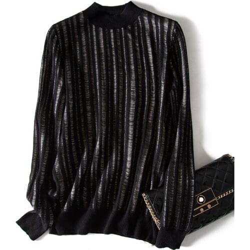 SHUCHAN Designer Women Sweater 2019 High Quality Hollow Out Wool Blend High Street Striped O-Neck Women Sweaters, Pullovers