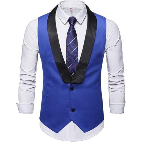 Mens Suit Vest Slim Fit Business Wedidng Vests Dress Waistcoat Men Shawl Collar Sleeveless Tuxedo Vest Man Chalecos Para Hombre