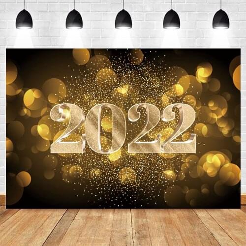 2022 New Year Party Backdrop Photo Background Golden Fireworks Lights Birthday Decoration Customize Photography Photo Studio