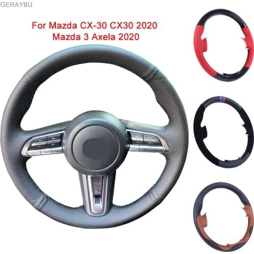 GERAYBU Custom DIY Black Artificial Leather Hand-sewn Car Steering Wheel Cover For Mazda CX-30 CX30 2020 Mazda 3 Axela 2020