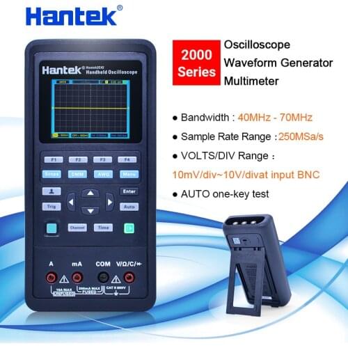 Hantek Oscilloscope multimeter handheld+Waveform Generator 3 in 1 oscilloscope automotive USB 2 Channels 40mhz 70mhz LCD display