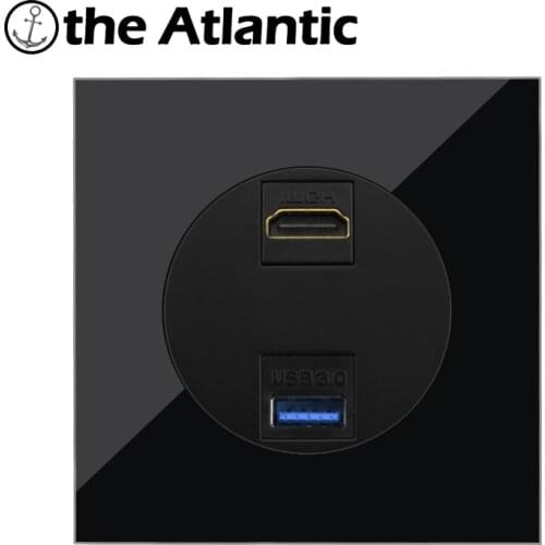 HDMI & USB HDMI USB 3.0 Data Female Jack Data Transfer Port Wall Socket For Computer PC Television TV Black Glass Frame