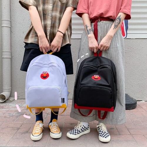 Korean Fashion Canvas Backpacks Women Simple Cute Cartoon Embroidery Backpack For Teenage Girls Laptop School Bags Mochila 2019