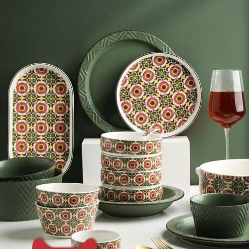 Bohemian Creative Personality Tableware Dish Bowl Set Plate Household Rice Bowl Fish Dish Binaural Soup Bowl
