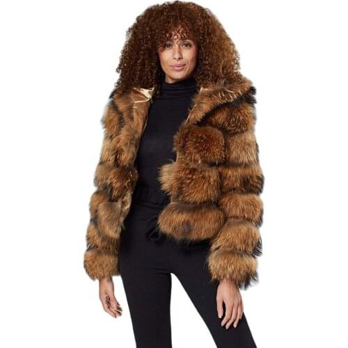 Best Selling Hooded Raccoon Fur Coat Women Winter Jacket 2021 New Popular Warm Fashion Overcoat