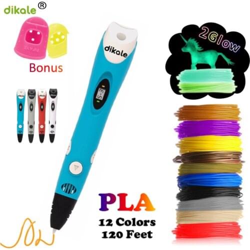 Dikale Model 3D Pen 3D Printer Drawing Magic Printing Pens with 3M 12Color PLA Filament School Supplies for Kid Birthday Gift
