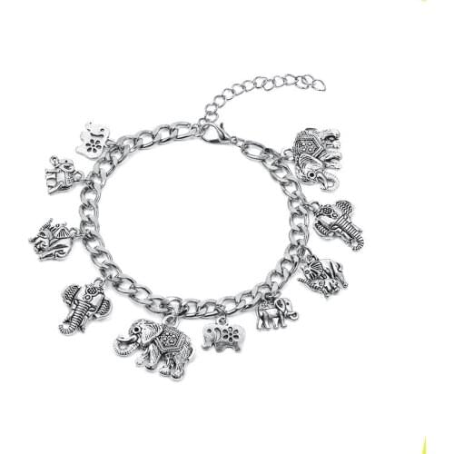 Fashion Animal Bracelet Retro Elephant Heart Shape Adjustable Charm Silver Plated Alloy Bracelets For Women Girls