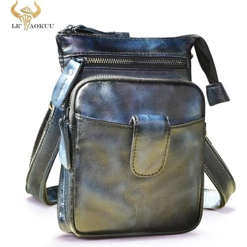 Soft Genuine Leather Male Design One Shoulder Messenger bag Fashion Hook Belt Fanny Waist bag Pack Cigarette Phone Pouch 6549