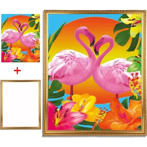 Framed full needlework bird diy diamond painting Sun flamingo round drill animal mosaic embroidery rhinestone wall decor