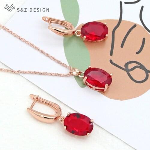 S&Z DESIGN Fashion Oval Cubic Zirconia Dangle Earrings Pendant Necklace Jewelry Sets For Women Girl Wedding Party Jewelry Gift
