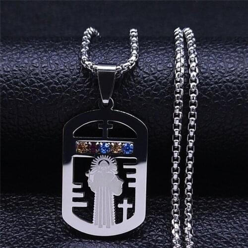 Stainless Steel Mix Color Crystal Jesus Cross Pendants Silver Color Christian Necklaces Chain Jewelry acier inoxydable N4908S05