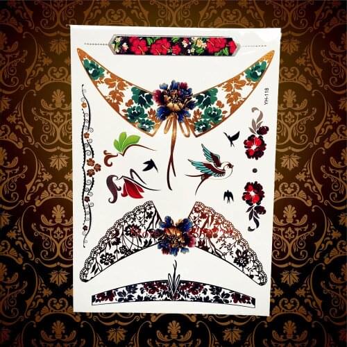 New Designer Henna Angel Wings Gold Flash Metallic Temporary Tattoo Stickers HYH118 Flying Birds Waterproof Tattoo tatouage taty