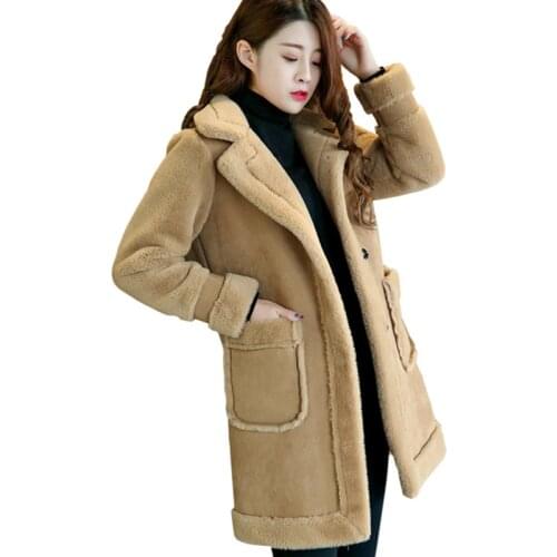 2021Winter New Lamb Wool Coat Womens Cotton padded Jacket Loose Warm Long Coat Thick Ladies Deerskin Fleece Jacket Clothes Tide