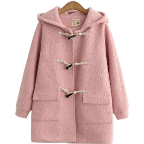 Solid Long Straight Hooded Wool Coats Women 2020 Winter Pure Full Sleeve Pocket Korean Ladies Warmness Outwear