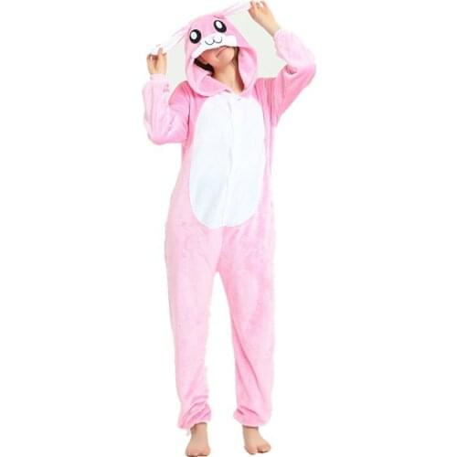Adults Pajamas Women Flannel Sleepwear Unisex Cute Rabbit Cartoon Animal Pajama Set Hooded Pyjamas Kigurumi