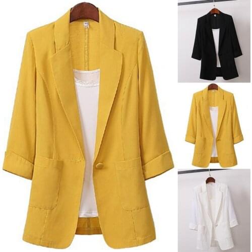 Casual Suit Office Wear Lady Blazer Elegant Coat Loose Cardigan Blazer Spring Autumn Long Sleeve Lapel Pockets Suits Coat jacket