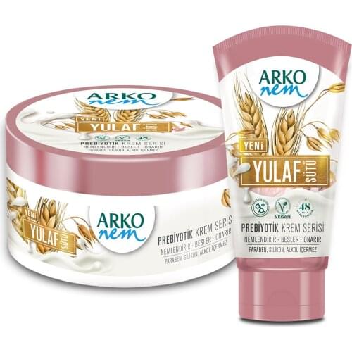 Arko Nem Prebiotic Cream Series Oat Milk 60Ml+250Ml. Moisturizing Cream Series Contains vegan, vegetable milks and prebiotics, n