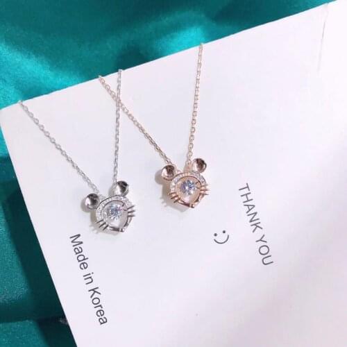 Rat New Year 925 Sterling Silver Lucky Rat Pendant Necklace Inlaid Shaky Zircon Ashake Mouse Luxury Advanced Clavicle Chain