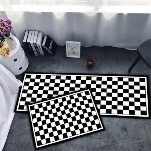 RAYUAN Nordic Style Black and White Kitchen Floor Mats Grid Door Mat Long Carpets Anti-slip Doormat Rug Multi Size