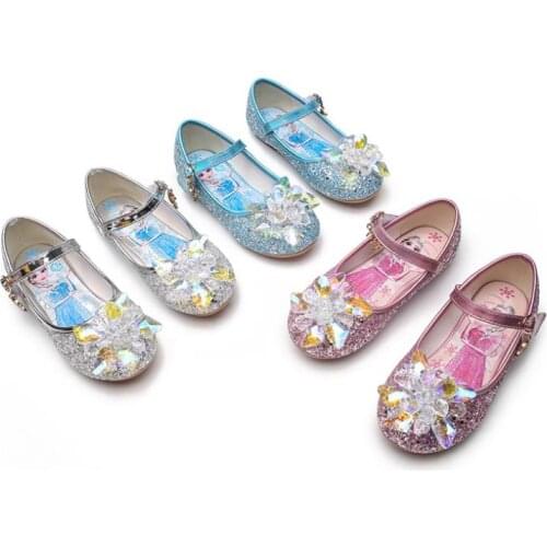 Frozen Sandals For Girls Sequins Pearl Crystal Bling Bowknot New Shoes Kids Child Single Princess Shoes Sandals zapatos disfraz