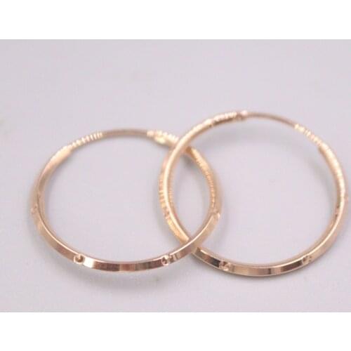 Real Pure 18K Rose Gold Earrings Faceted Carved Hoop Earrings Men Woman Lucky Gift 1.6g