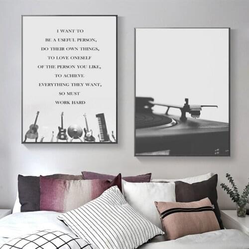 Vinyl Records Oil on Canvas Painting Black and White Music Wall Art Posters and Prints Wall Art Pictures for Living Room Decor
