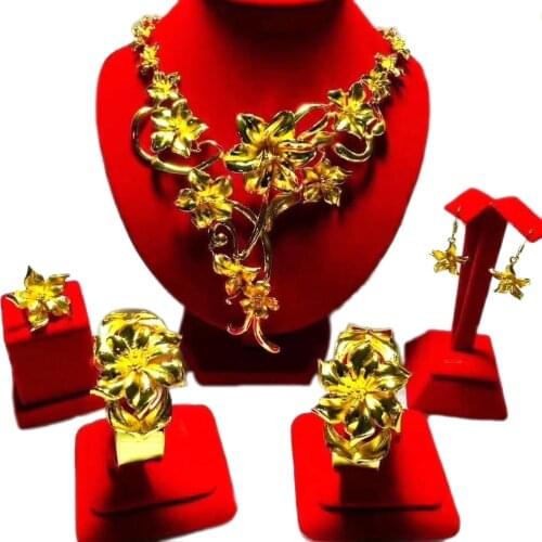 Yulaili Chinese Style Hollow New Design Jewelry Set and African ladys Window Gold Big Flowers Ring Jewelry Sets Wholesale Gifts