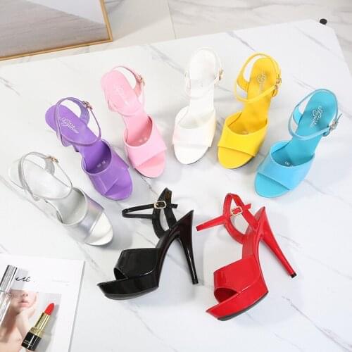 Women Sexy Sandals 13CM High Heels Red 3cm Platform Sandals Girls Yellow Blue Shoes for Party Fetish Pole Dance Extreme Heels