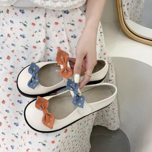 Sweet Bowknot Shallow Mouth Ladies Single Shoes Spring And Summer New Fashion All-Match Round Toe Cute Small Leather Shoes