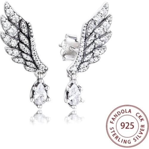 100% 925 Sterling Silver Earring Dangling Angel Wing Stud Earrings for Women Fashion Jewelry pendientes brincos Free Shipping