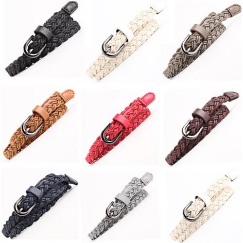 Women Lady Girl Vintage Skinny Braided Faux Leather Belt Dress Plaited Waistband BLTYN0502