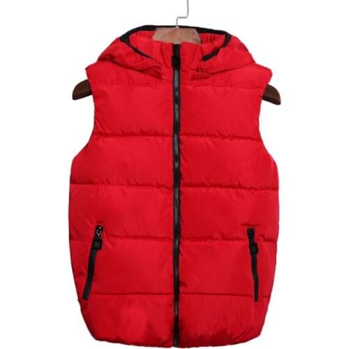 2021 Autumn Winter Womens Down Cotton Vest Coat Girls Wear Casual Zipper Hooded Vest To Keep Warm And Light Red