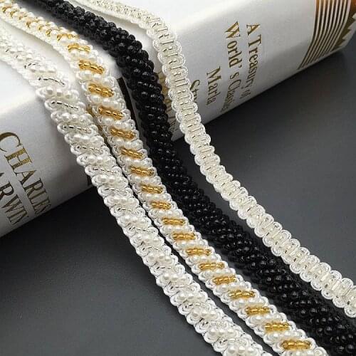 10Yards Elastic Band Beaded Lace Trim Tape Fabric Ribbons DIY Pearl Collar Sewing Garment Headdress Materials Wedding Decor