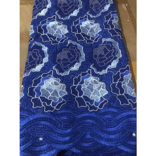 2020 High Quality African Swiss Voile Lace Fabric With Stones Soft Embroidery Dry Voile Lace Materials In Switzerland blue 6