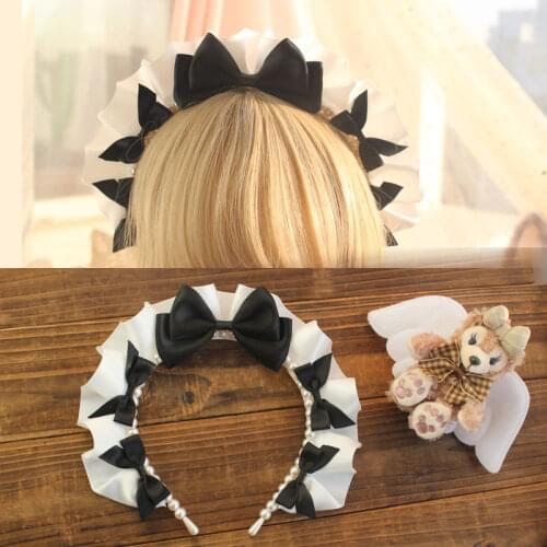 2021 Hand-made maid black and white basic hair accessories, bow hair bands, COS Japanese soft girl lolita headdress KC Mori Girl