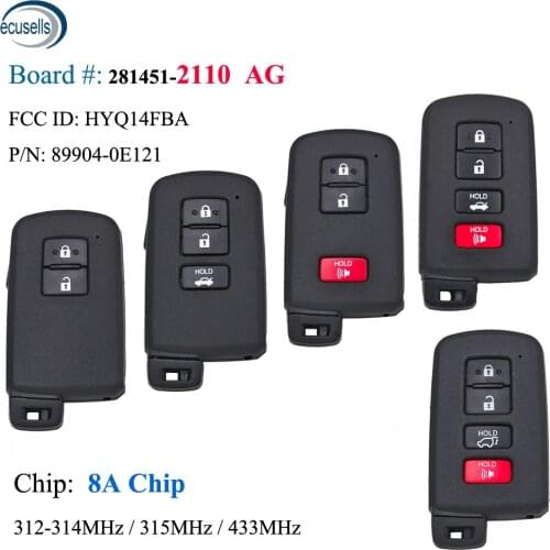 281451-2110 3/4 Button Keyless Smart Card Remote Car Key Fob for Toyota Highlander Kluger 2014 2015 2016 2017-2019 FCC:HYQ14FBA