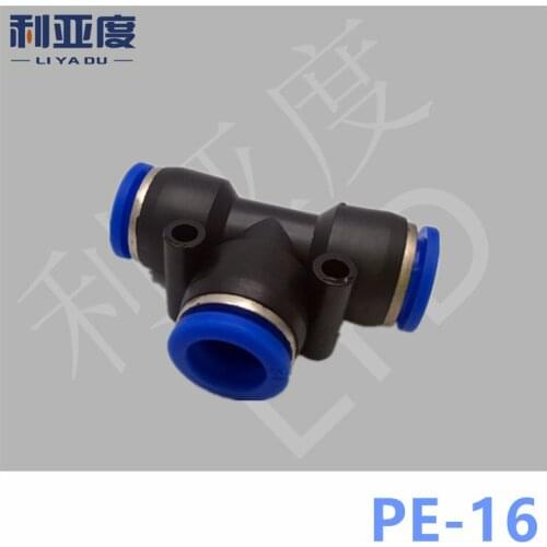 30PCS /lot PE-16 Black/White Pneumatic quick plug connection T type three way screw connection PE16 16mm-16mm-16mm tee fitting