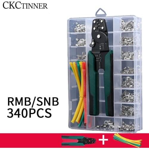 340pcs Cold Pressed Terminal Block Game (OT/UT Terminal Bare Round Single-Holder Cable Nose Ear Open Copper Nose )give pliers