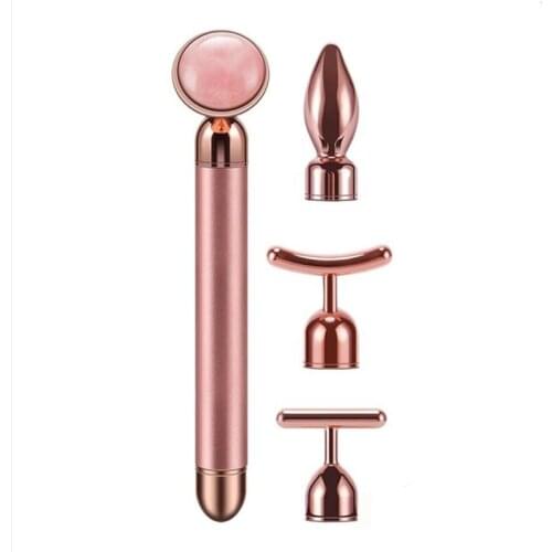 4 in 1 Vibrating Quartz Roller Face Roller Eye Massager Jade Roller T/V Shaped Face Lifting Slimming Massager