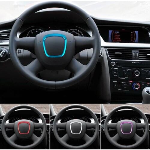 Aluminum Car steering wheel trim decorative center emblem frame sticker accessories for Audi A3 8P S3 A4 B6 B7 B8 A5 A6 C6 Q7 Q5