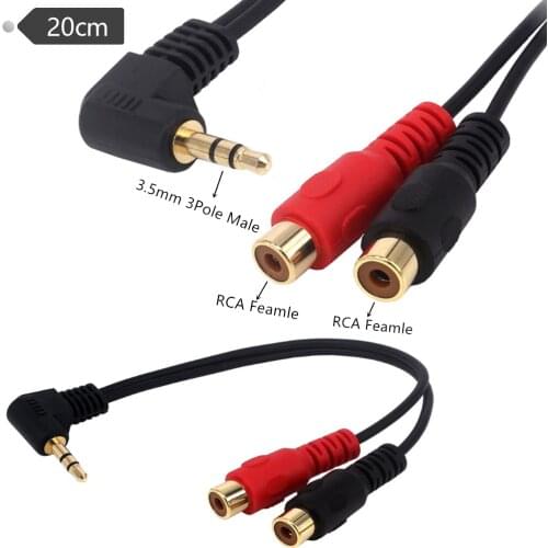 3.5mm to RCA Audio Cable, 90 Degree Right Angle 3.5mm TRS (1/8 in) Jack Male to 2 RCA Female Stereo Audio Y Cable